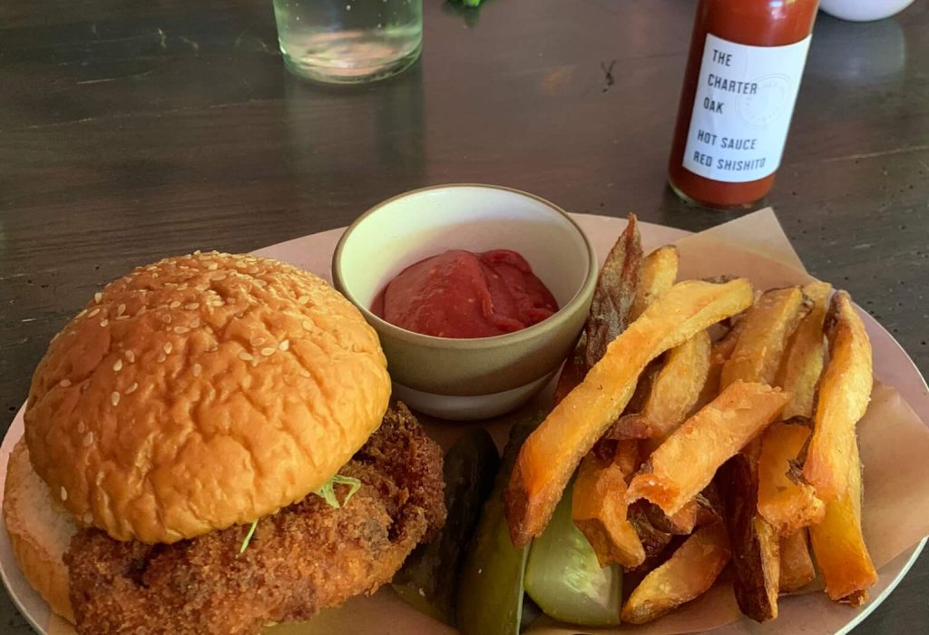 The Charter Oak Napa Valley restaurant cheeseburger from the open hearth grill